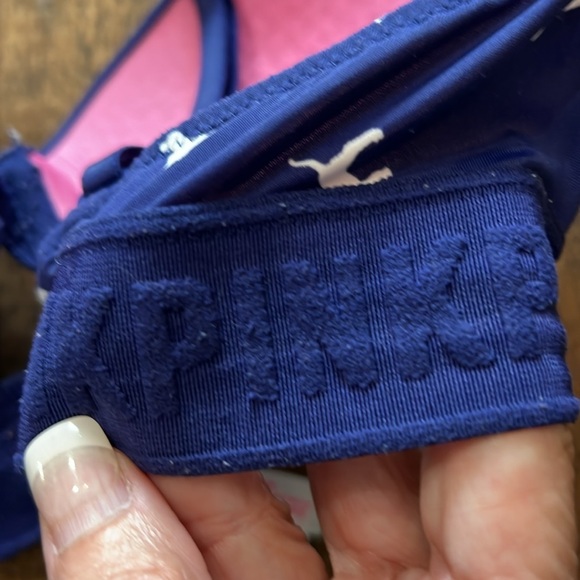 VICTORIA’S SECRET PINK Wear Everywhere Push Up Bra Navy Logo Dog Size 34C - Picture 4 of 8